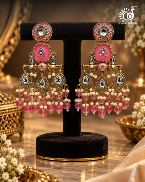 Bead Tassel Earrings with Kundan Work