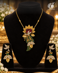 Bird & Leaf Pendant Set with Ruby Centre Stone and AD Work