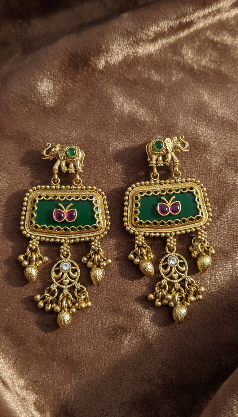 Antique Gold Temple Jewellery Necklace Set with Meenakari Work