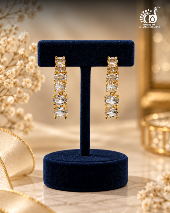 Oval AD Tennis-Style Necklace Set — Gold Tone
