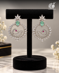 Peacock Chandbali Earrings with AD Work and Emerald Drop — Silver Tone