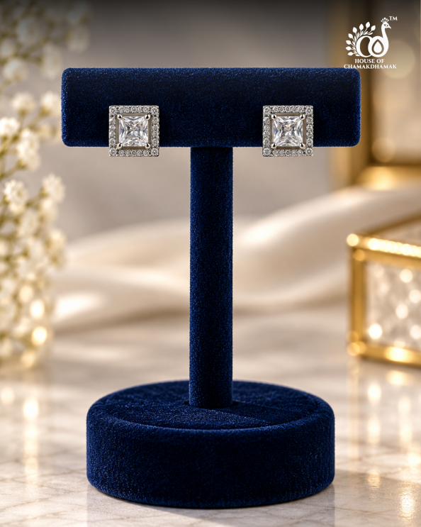 Solitaire-Style Square AD Pendant Set with Chain and Matching Earrings