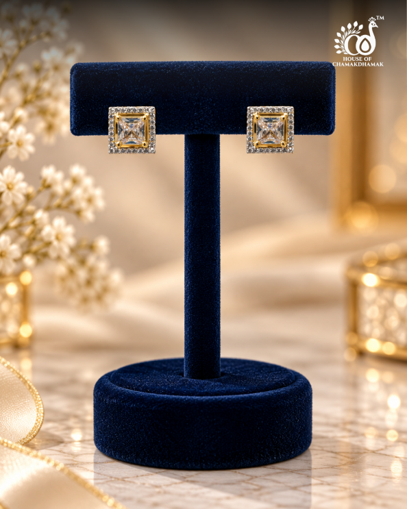 Solitaire-Style Square AD Pendant Set with Chain and Matching Earrings