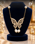 Butterfly AD Pendant with Pearl Drop — Gold Tone