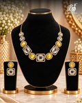 Uncut Kundan Necklace Set with AD Border and Mango Monalisa Stones