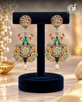 Twin Peacock Floral Drop Earrings with Kundan Work and Pearl Drop