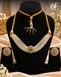 Multi-Strand Pearl Necklace Set with 1 Gram Gold Polish Medallion and Tassel
