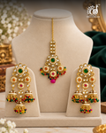 Multicolour Kundan Mang Tikka with Matching Jhumka Earrings Set