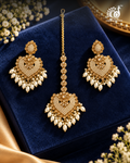 Heart-Design Pearl Mang Tikka with Matching Earrings Set