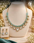 Aqua Bead Necklace Set with Uncut Kundan Stones