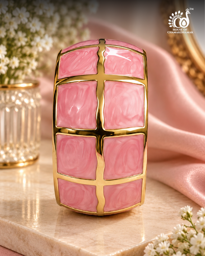 Pink Enamel Grid Kada — Free Size