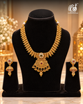 Antique Gold Temple Jewellery Floral Pendant Necklace Set with Jhumkas