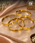 Antique Gold Set of 4 Bangles with Floral Engraving