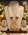 Multi-Strand Pearl Necklace Set with 1 Gram Gold Polish Pendant in Jadau Style